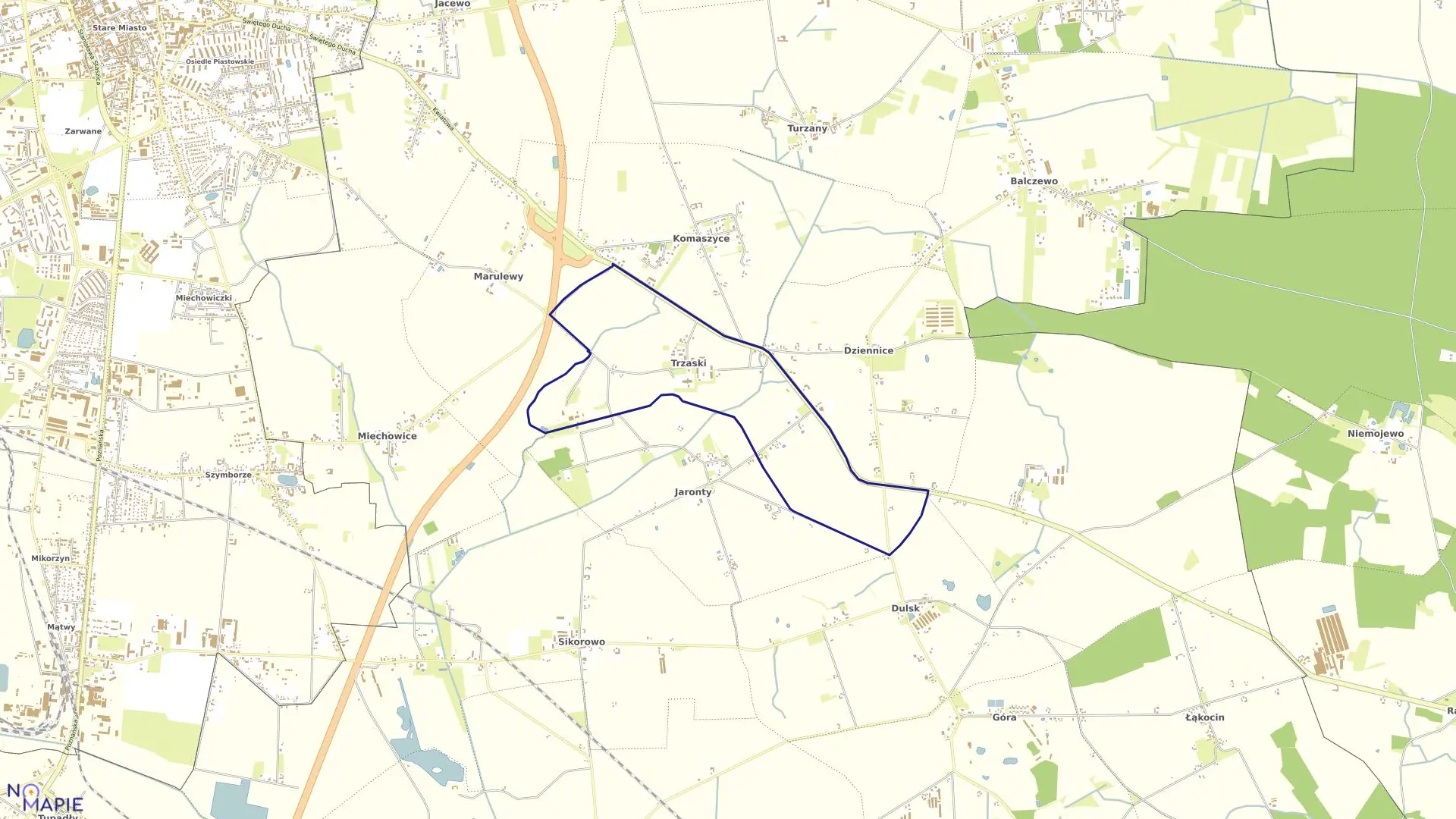 Mapa obrębu Trzaski w gminie Inowrocław